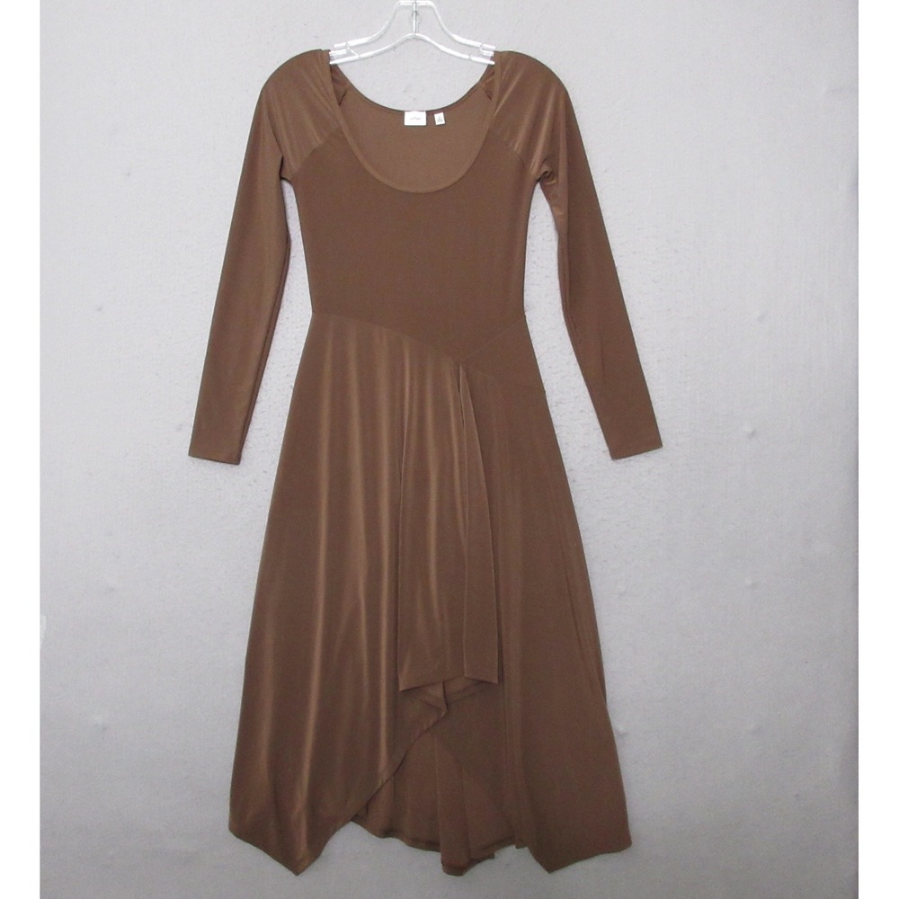 Wilfred Dress XS Brown Nuage Asymmetrical Midi Scoop Neck Fit Flare Ballet Core